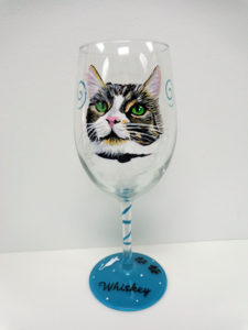 cat wine glass custom hand painted with name