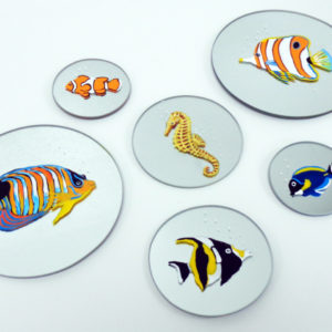 Coral Reef Fish Mirrors - hand painted glass - painted glassware