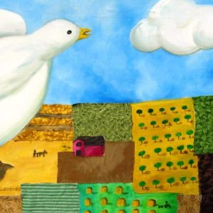 In The Shadow of his wings - Bird Painting - 35 x16.5 - landscape dove painting art