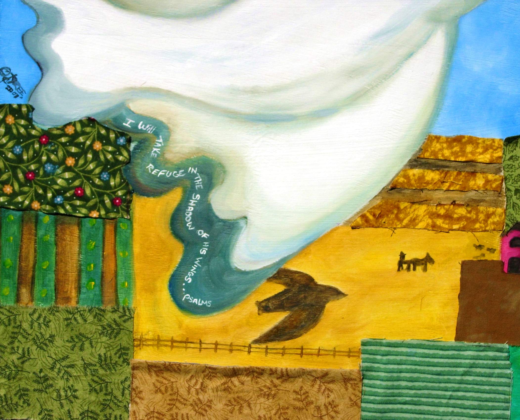 In The Shadow of his wings - Bird Painting - 35 x16.5 - landscape dove painting art