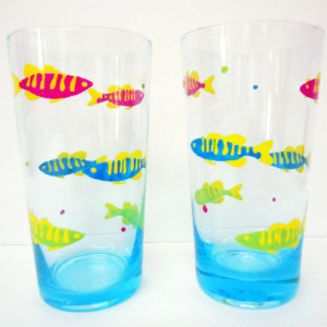 KEY WEST TROPICAL FISH GLASSES - hand painted art on glass