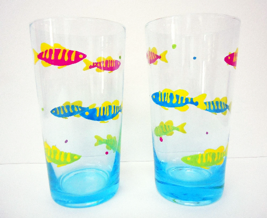 KEY WEST TROPICAL FISH GLASSES – hand painted art on glass