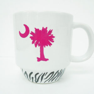 South Carolina Palmetto Coffee Cup - zebra striped hand painted glass art
