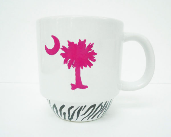 South Carolina Palmetto Coffee Cup - zebra striped hand painted glass art