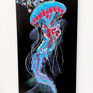 Deep Descent - series, fluorescent Ocean Jellyfish Original Canvas Painting