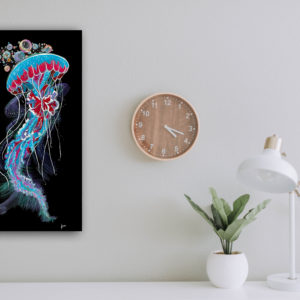 Deep Descent - series, fluorescent Ocean Jellyfish Original Canvas Painting